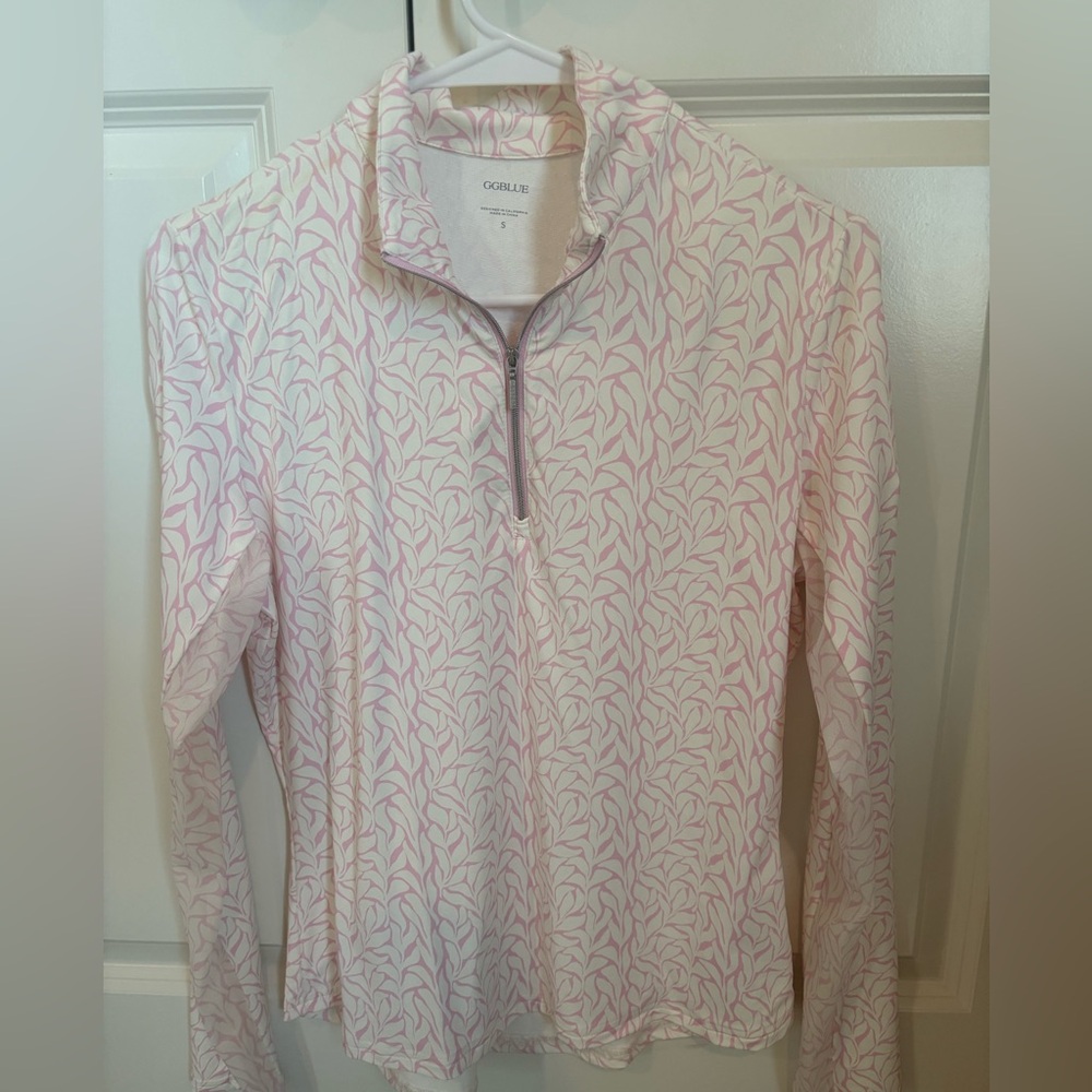 Pink and White Quarter-Zip Pullover